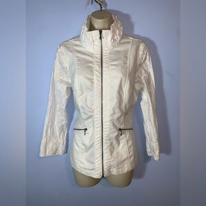 Live a little LAL Women's White lightweight eyelet funnel neck Jacket medium